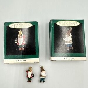Vintage 1993 Hallmark Keepsake Miniature Gnome Ornament Lot Lighting Skate Boxes